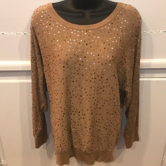 INC International Concepts Sweaters - I.N.C Tan Rhinestone Long-sleeve Sweater SZ XL